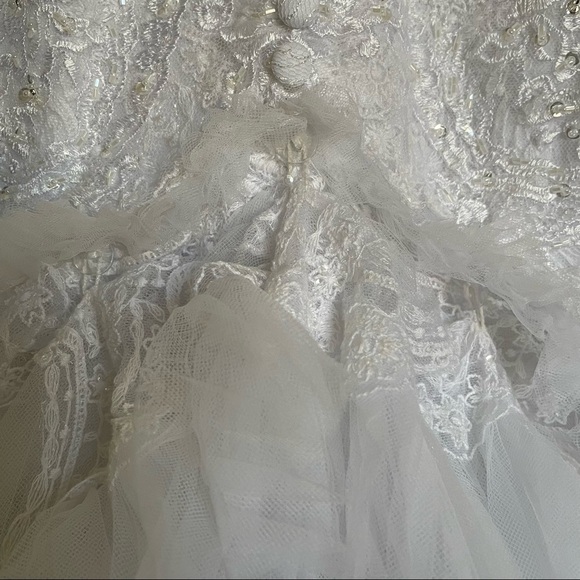 GALINA SIGNATURE Floral Ruffle Lace Beads Fit and Flare Wedding Maxi Dress Sz 0 - Picture 11 of 16